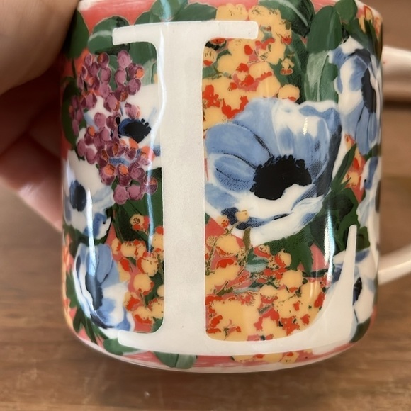 Anthropologie Home “Dawn” Monogram Mug Letter “L” Floral Blue Poppies Coffee - Picture 2 of 6